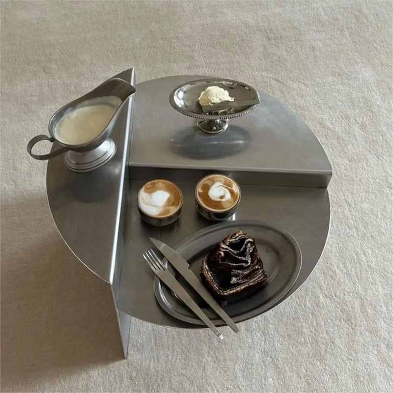 MOMO Stainless Steel Coffee Table Wabi-sabi Style Round Metal Coffee Table Korean Netflix Designer Models Side Table Living Room Furniture