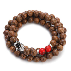 Multilayer Wood Beads Buddha Lotus OM Bracelet Tibetan Buddhist Mala Charm Rosary Bracelet Yoga Wooden For Women Men Jewelry