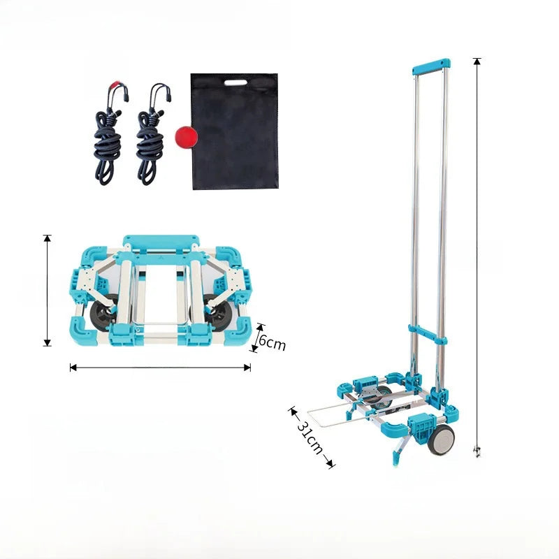 Portable Folding Hand-Pulled Shopping Cart  Vegetable Buying Goods Delivery Truck Home Use Cargo Trailer Luggage Pull Bar...