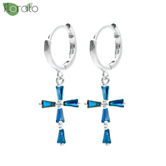 925 Sterling Silver Needle Fashion Cross Pendant Hoop Earrings for Women Vintage Gold Color Small Earrings Luxury Jewelry Gifts