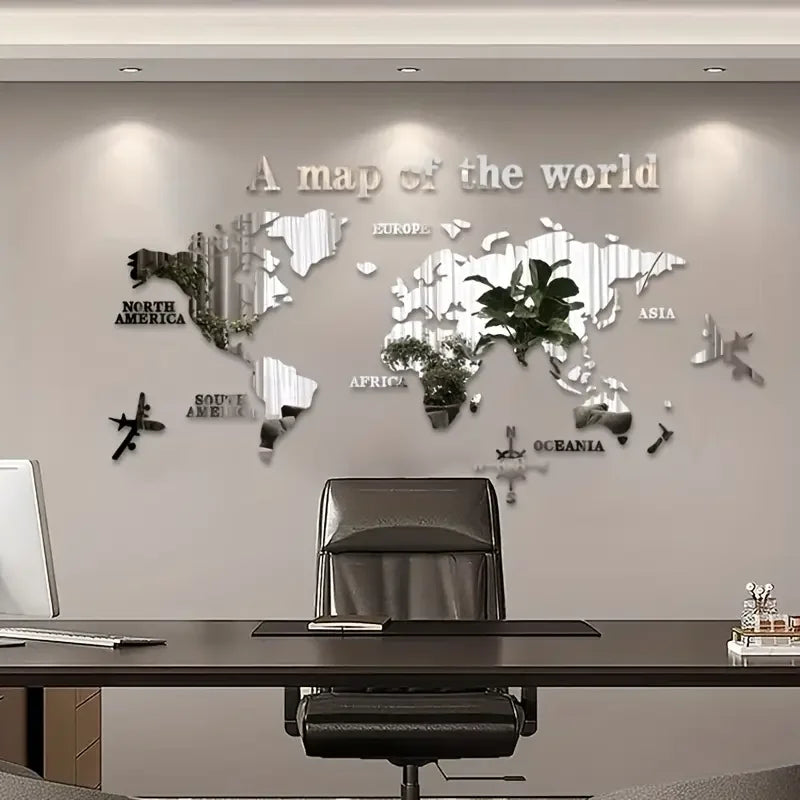World Map Wall Mirror Stickers DIY 3D Acrylic Wall Stickers Bedroom Office Background Wall Decoration Stickers Large Size