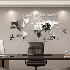 World Map Wall Mirror Stickers DIY 3D Acrylic Wall Stickers Bedroom Office Background Wall Decoration Stickers Large Size