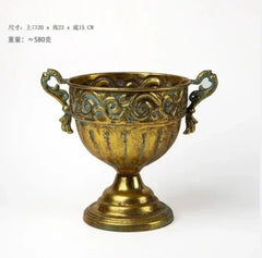 Vintage High Foot Iron Vase Classical Living Room Dry Flower Arrangement Accessories Creative Home Metal Flower Pot Decoration