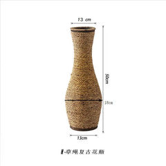Ins Grass Rope Woven Vase Handmade Flower Insert Holder Large Floor Standing Living Room Decor Retro Versatile Flower Basket