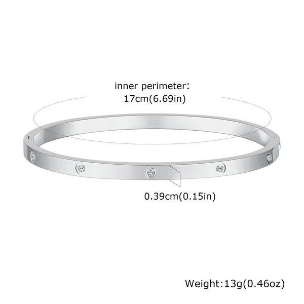 Vnox Waterproof Luxury Bangles Round Zircon For Women,Stainless Steel Classic Wrist Bracelets,Hand Jewelry Mother's Day Card