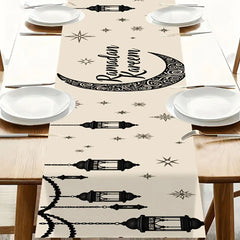 1PC Ramadan Islamic  Table Runner  - Flat Print Arabic Calligraphy Design, Festive Decor for Kitchen Dining Table & Eid Party