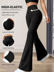 Women’s High-Waist Flared Wide-Leg Pants – Slim Fit Black