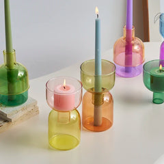 Candle Holder for Pillar Candles Stand Home Decor Colorful Glass Decorative Bottle Jar Storage Bowl