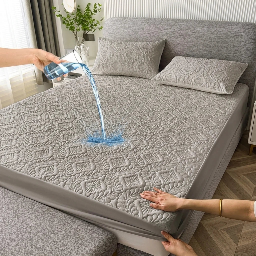 1PC Waterproof Thickened Quilted Mattress Protector Non-Slip Dustproof Bed Fitted Sheet - Breathable Mattress Cover for Comfort