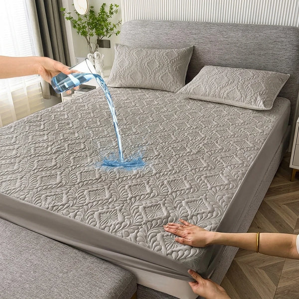 1PC Waterproof Thickened Quilted Mattress Protector Non-Slip Dustproof Bed Fitted Sheet - Breathable Mattress Cover for Comfort
