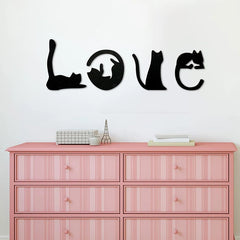Black Cat Wooden Wall Art – Love-Themed Home Decor for Cat Lovers