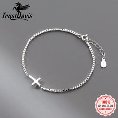 TrustDavis 925 Solid Sterling Silver Womens Luxury Cross Bracelet for Women Men Daugther Birthday Fine S925 Jewelry Set DS3976