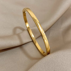 Fashion Smooth Stainless Steel Cuff Bangles Bracelets for Women Men New 4mm Gold Plated Stackable Waterproof Charm Jewelry
