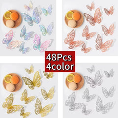48 Pcs Butterfly for Gift Packing Decorative 3d Butterflies Decor Flower Art Arrangement Wall Paper Ornament DIY Wrapping
