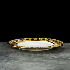 Gold Plated Hollow Out Ceramic Plate Steak Plate Dessert Snack Plate Fruit Salad Plates Service Plates Restaurant Tableware