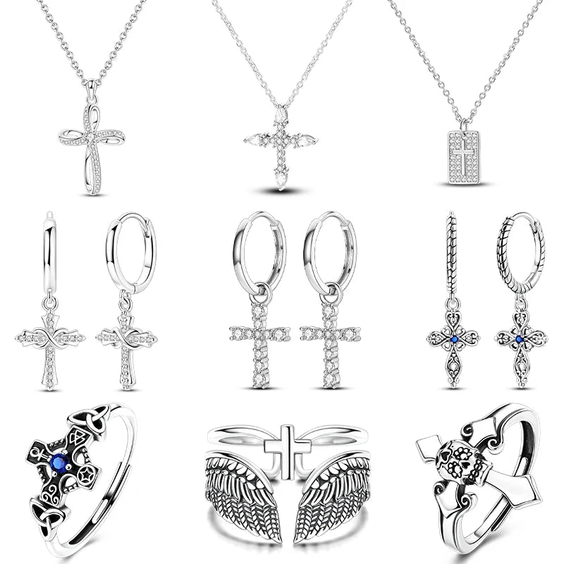 925 Sterling Silver Earrings Rings Necklaces Bracelets For Woman Cross Christianity Drop Earring Fit Charms DIY Fine Jewelry