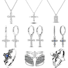 925 Sterling Silver Earrings Rings Necklaces Bracelets For Woman Cross Christianity Drop Earring Fit Charms DIY Fine Jewelry