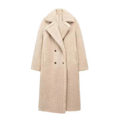 Women’s Winter Double-Breasted Velvet Long Coat