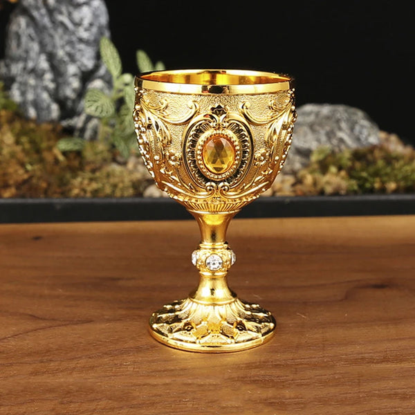 1Pc Timeless Embossed Metal Chalice Goblet Vintage Wine Champagne Liqueur Cup Perfect For Bars Restaurants Home Decor.