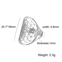 EUEAVAN Flower of Life Ring Stainless Steel Sacred Geometry Archangel Metatron Ring Adjustable Amulet Jewelry Gift Wholesale