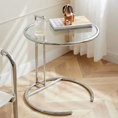 Nordic Glass Coffee Table Living Room Furniture Side Table Balcony Stainless Steel Lifting Tea Table Transparent Bedside Tables Bedroom Furniture