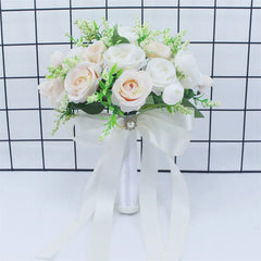 Bridal Bridesmaid Wedding Bouquet White Silk Flowers Roses Handmade  Artificial Bride Mariage Bouquet Wedding Accessories