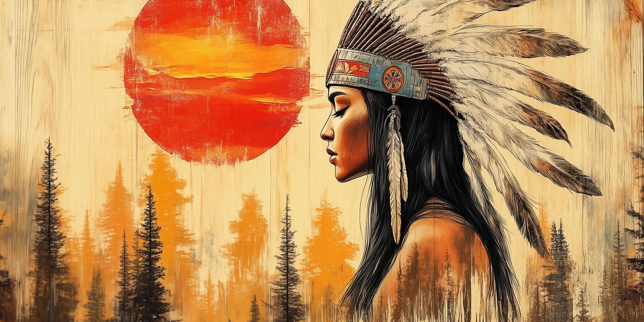 American Indian Man Poster, Ethnic Prints Wall Decor, Native Chief Canvas Painting Wall Art, for Living Room Home Decoration