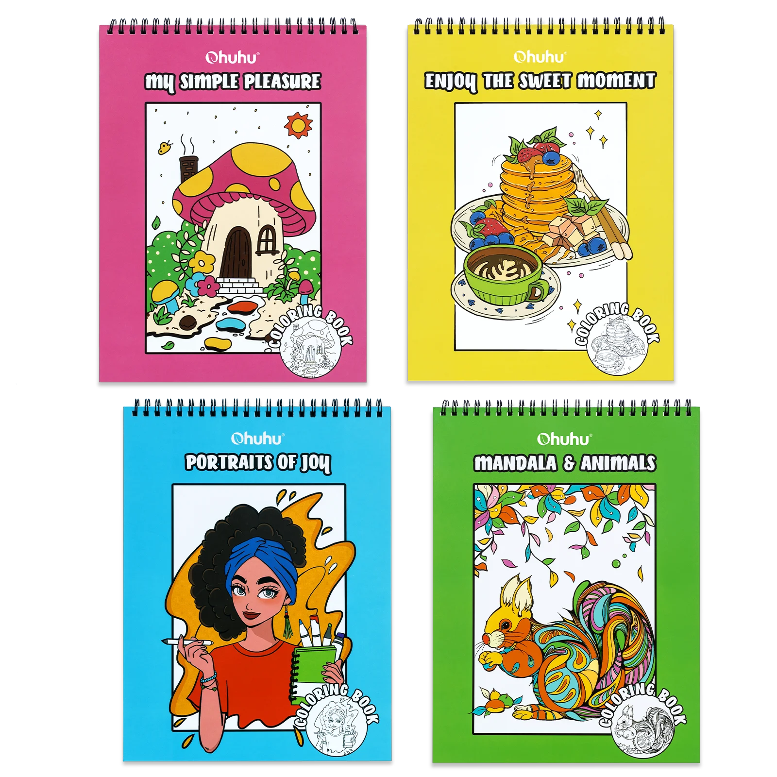 Ohuhu Anti-Stress Colouring Book Double-Sided Bleed-Resistant Paper Mindfulness Designs for Relaxation Spiral Bound Art Therapy