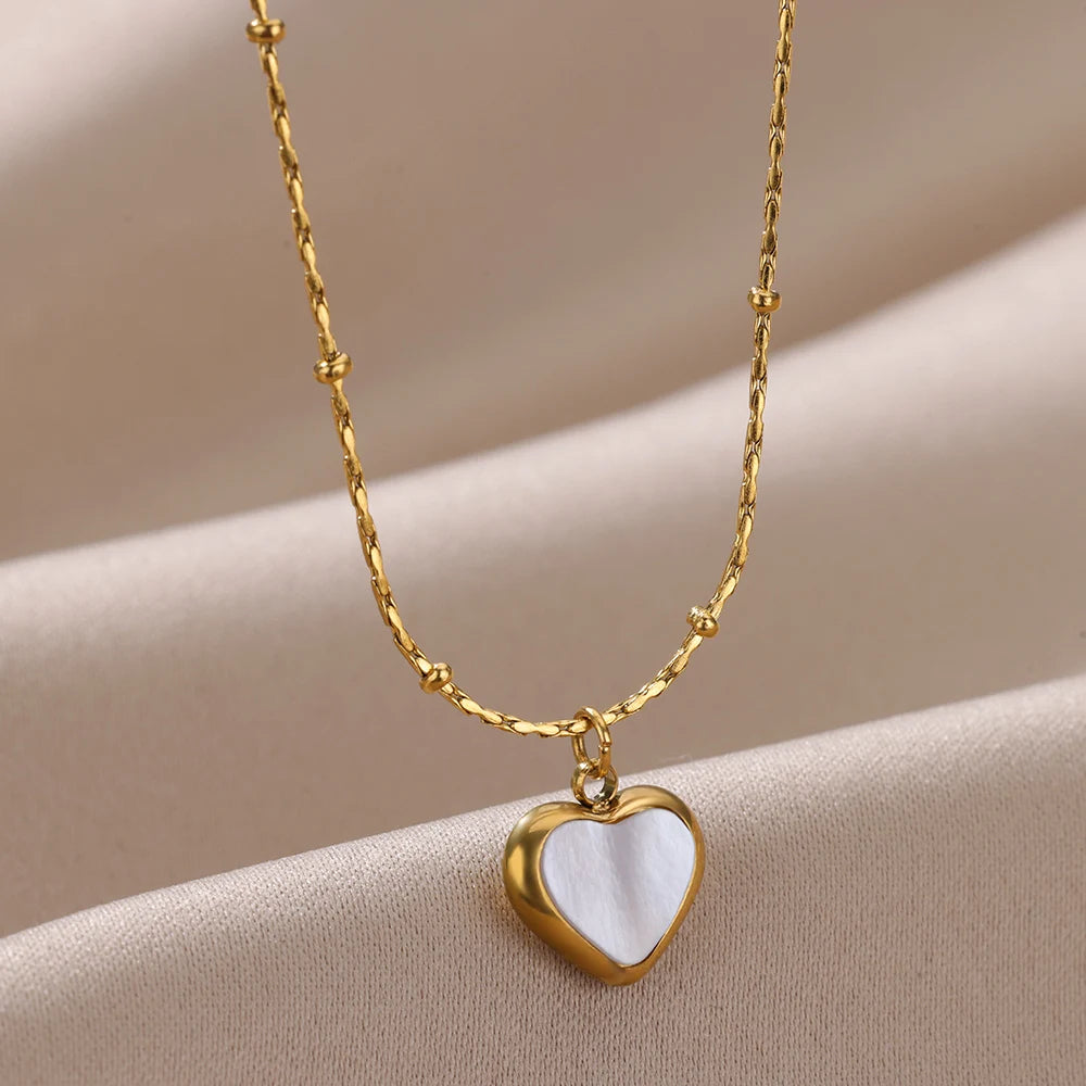 316L Stainless Steel Multilayer Heart Necklace Girls Goth Gold Color Clavicle Chain Charm Choker Jewelry Birthday Gift
