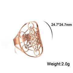 EUEAVAN Flower of Life Ring Stainless Steel Sacred Geometry Archangel Metatron Ring Adjustable Amulet Jewelry Gift Wholesale