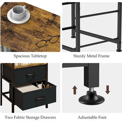 Bedside Table with 2 Fabric Drawers for Small Spaces Bedroom Furniture