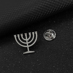 Jewish menorah men's brooch stainless steel lapel pin suit shirt decoration accessories wedding groomsmen gift