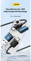 Essager 4 in 1 65W USB C To Type C Lightning Fast Charging Cable For IPhone 15 14 13 Pro Max Xiaomi Huawei Multi Charger Cable