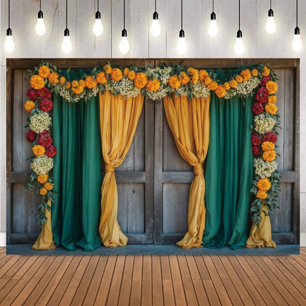 Indian Marigold Curtain Photography Background Puja Ganpati Pooja Traditional Wedding Birthday Party Home Decor Photo Backdrop