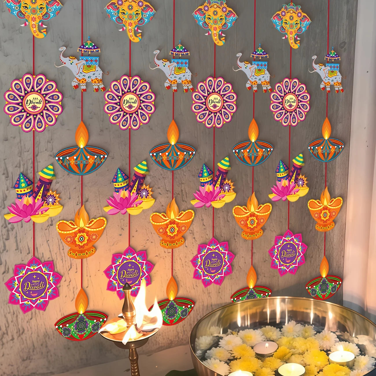 Happy Diwali Hanging Decoration Supplies Indian Festival of Lights Hanging Banner Deepavali Suture Paper Circle Garland Diwali