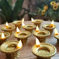 AB41-Flameless Oil Lamps, 12 Pcs Diwali Diyas Lamp Decorations, Diwali Led Water Sense Sensor Lights, Waterproof Lotus Tea Light