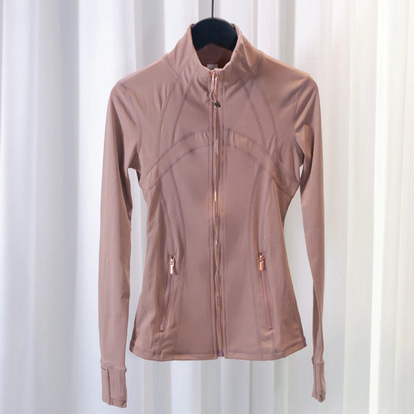 LULU FLORA Gold zipper sports jacket, suitable for yoga and running suitable for all seasons, quick-drying and breathable fabric