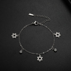 Skyrim Jewish Star of David Charm Bracelet Women Stainless Steel Adjustable Hexagram Clear Zircon Bracelets Jewelry Wholesale