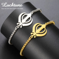 Lucktune Khanda Sikhism Symbol Bracelets for Women Men Stainless Steel Religious Protection Amulet Spiritual Sikh Jewelry Gift
