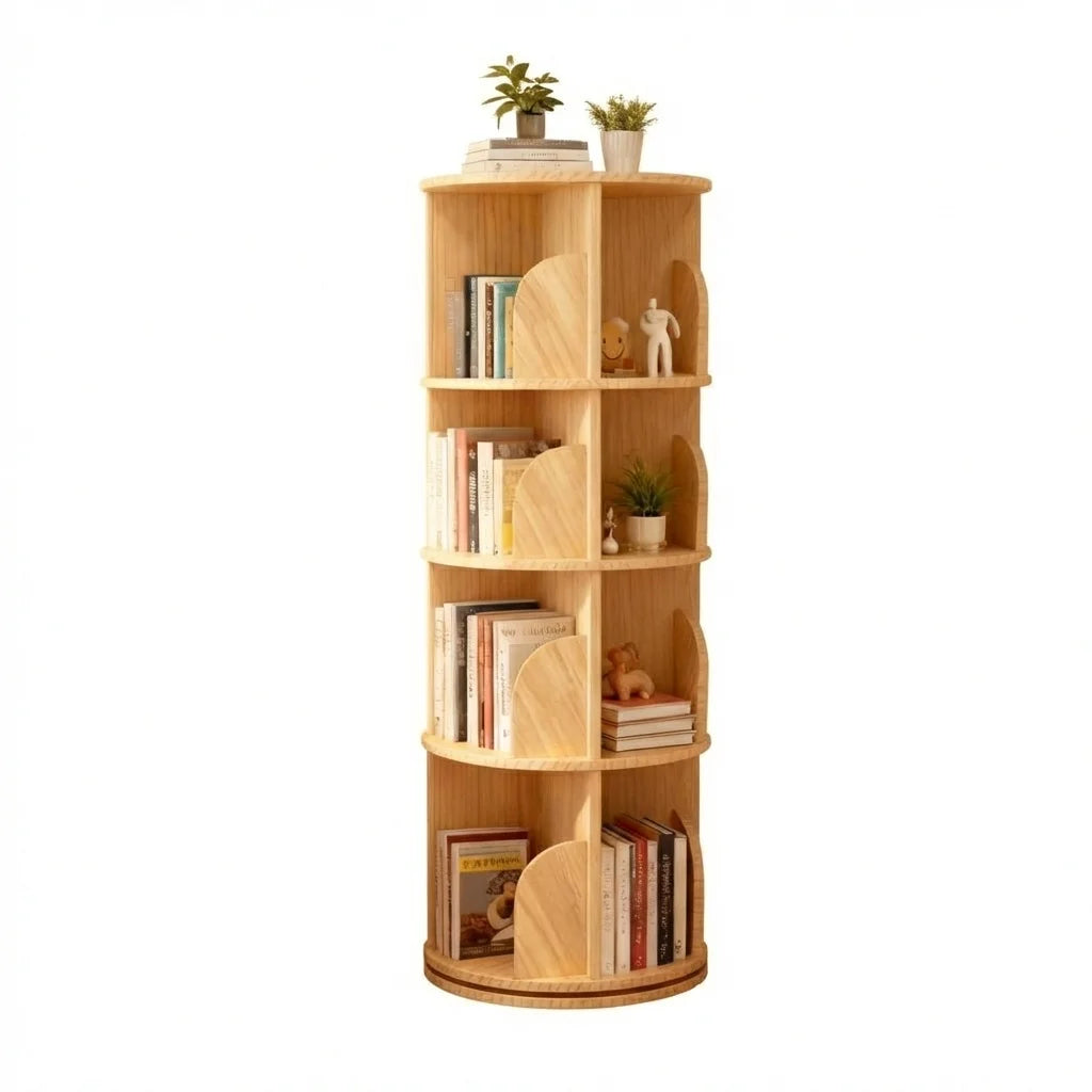 Rotating Bookshelf, Round 360° Revolving Bookcase, Rotating Bookshelves Tower with 4 Castors, Corner Shelf Book Storage Rack Office Furniture