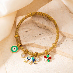 ANENJERY 316L Stainless Steel Colorful Eyes Heart Beads Drip Oil Pendant Bracelet for Women Men Personality Fashion Jewelry Gift