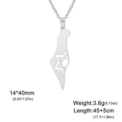 EUEAVAN Israel Palestine Map Necklaces for Women Men Stainless Steel Hebrew Star of David Pendant Jewish Jewelry Gifts Wholesale