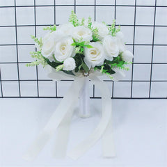 Bridal Bridesmaid Wedding Bouquet White Silk Flowers Roses Handmade  Artificial Bride Mariage Bouquet Wedding Accessories