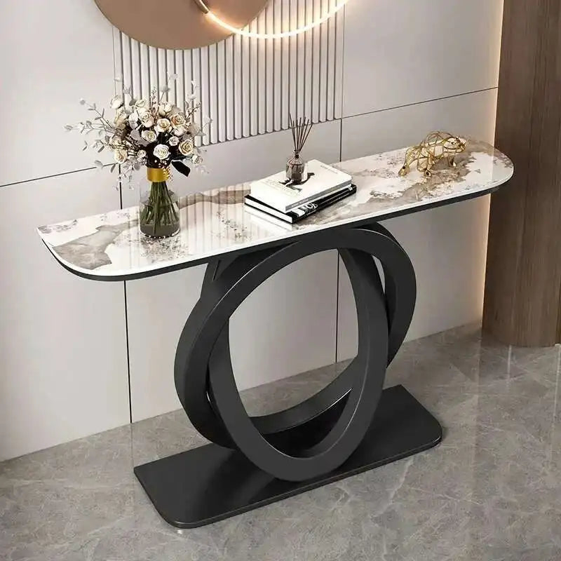 Luxury tablet computer console table Italian semi-circular iron entrance cabinet table Console Tables Creative corridor end view