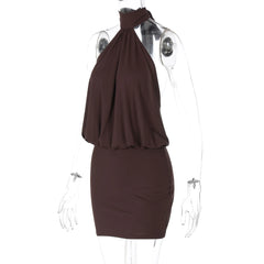 Halter Ruched Backless Mini Dress for Women – Summer Party & Club