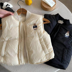 Children's Cotton Waistcoat Boys 2025 Winter Baseball Collar Vest Jacket Baby Keep Warm Sleeveless Jacket Girls Embroidery Top