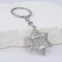 Star of David Hanukkah Menorah Keychain for Women Men Jewish Religious Gifts Stainless Steel Jewelry Accessories