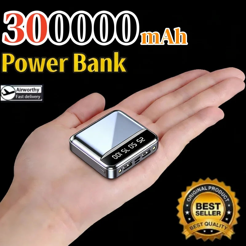 300000mAh Mini Power Bank Portable Charger Mirror Screen LED Digital Powerbank External Battery for iPhone Xiaomi Huawei Samsung