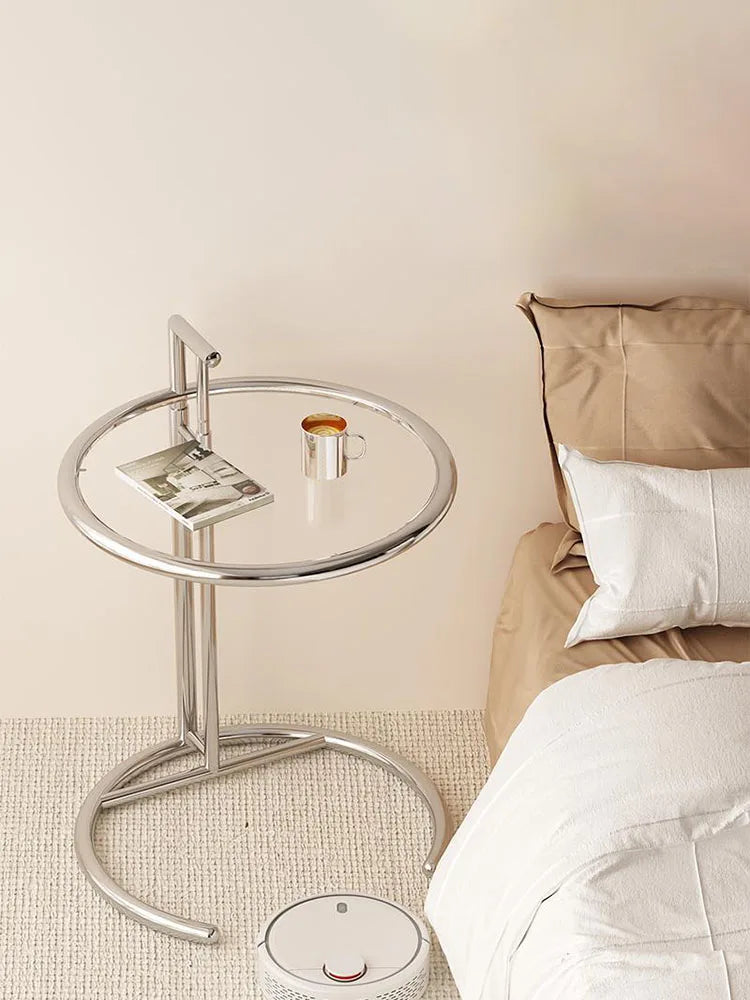 Nordic Glass Coffee Table Living Room Furniture Side Table Balcony Stainless Steel Lifting Tea Table Transparent Bedside Tables Bedroom Furniture