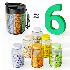 6 Grids Large Pill Cup Bottle Organizer Supplement Organizer for Holding 6 Various Vitamins Travel Pill Case Box Straw Container